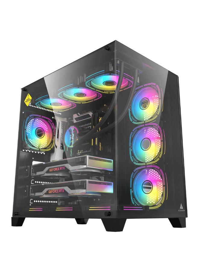 Emarat Gamers حاسوب الألعاب إمارات جيمرز – معالج إنتل كور i9-14900K، RTX 5080 16GB، 32GB DDR5 RGB، 2TB NVMe SSD، واي فاي، صندوق ACEGEEK Mercury R425 Pro زجاج أسود 7 مراوح RGB ATX - Image 1